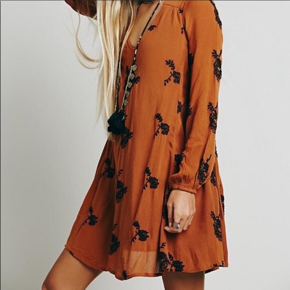 Free People Austin Embroidered Mini Dress 🧡